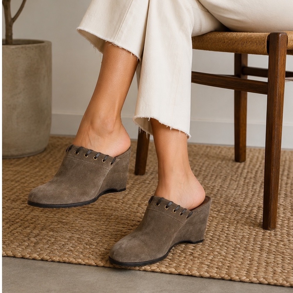 Franco‎ Sarto Greige Suede Wedge Mule Clogs Size 8M